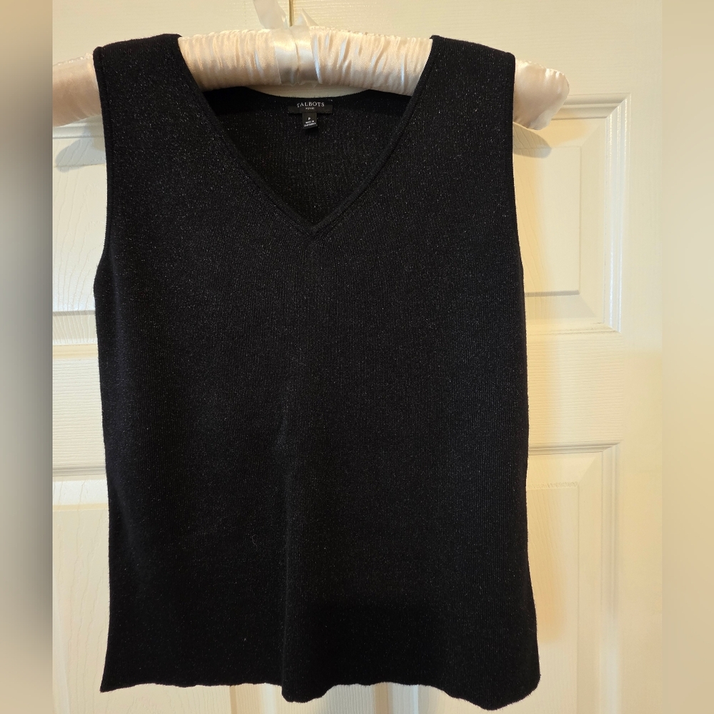 Black And Silver Metallic Sleeveless V-Neck Top